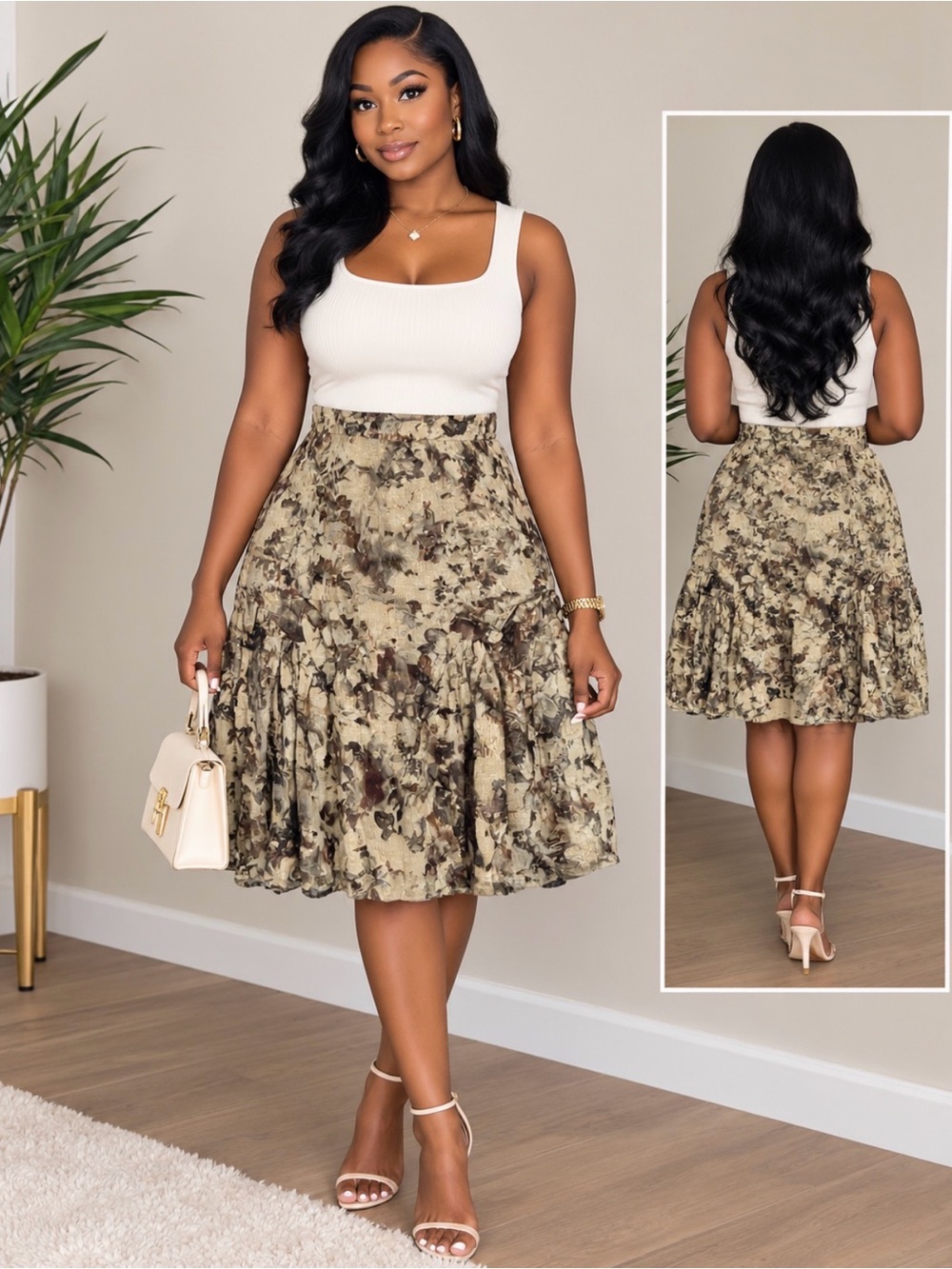 Muse by Marchesa Olive Floral Tiered Circle Skirt